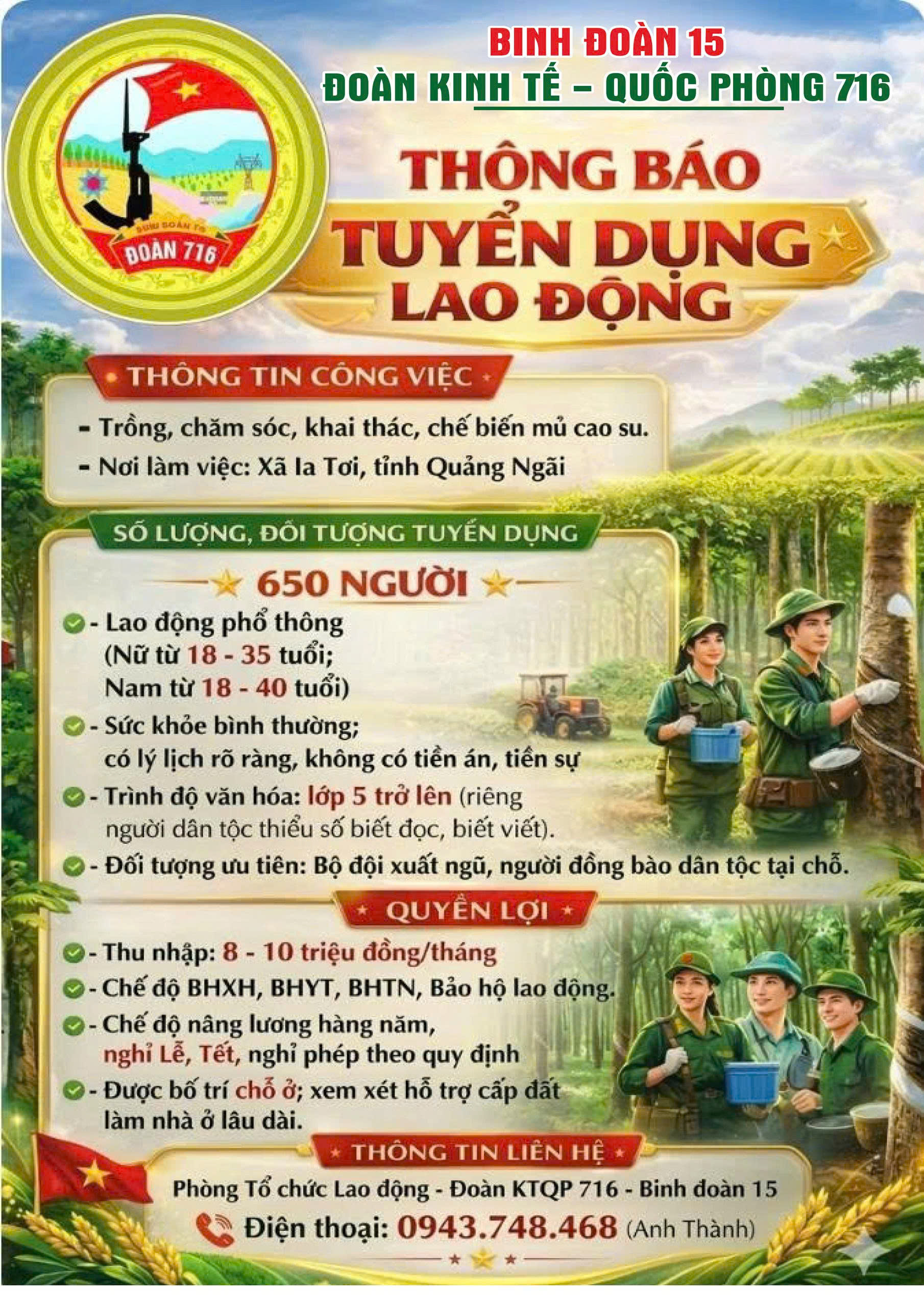 Đoàn KTQP 716 tuyển dụng lao động