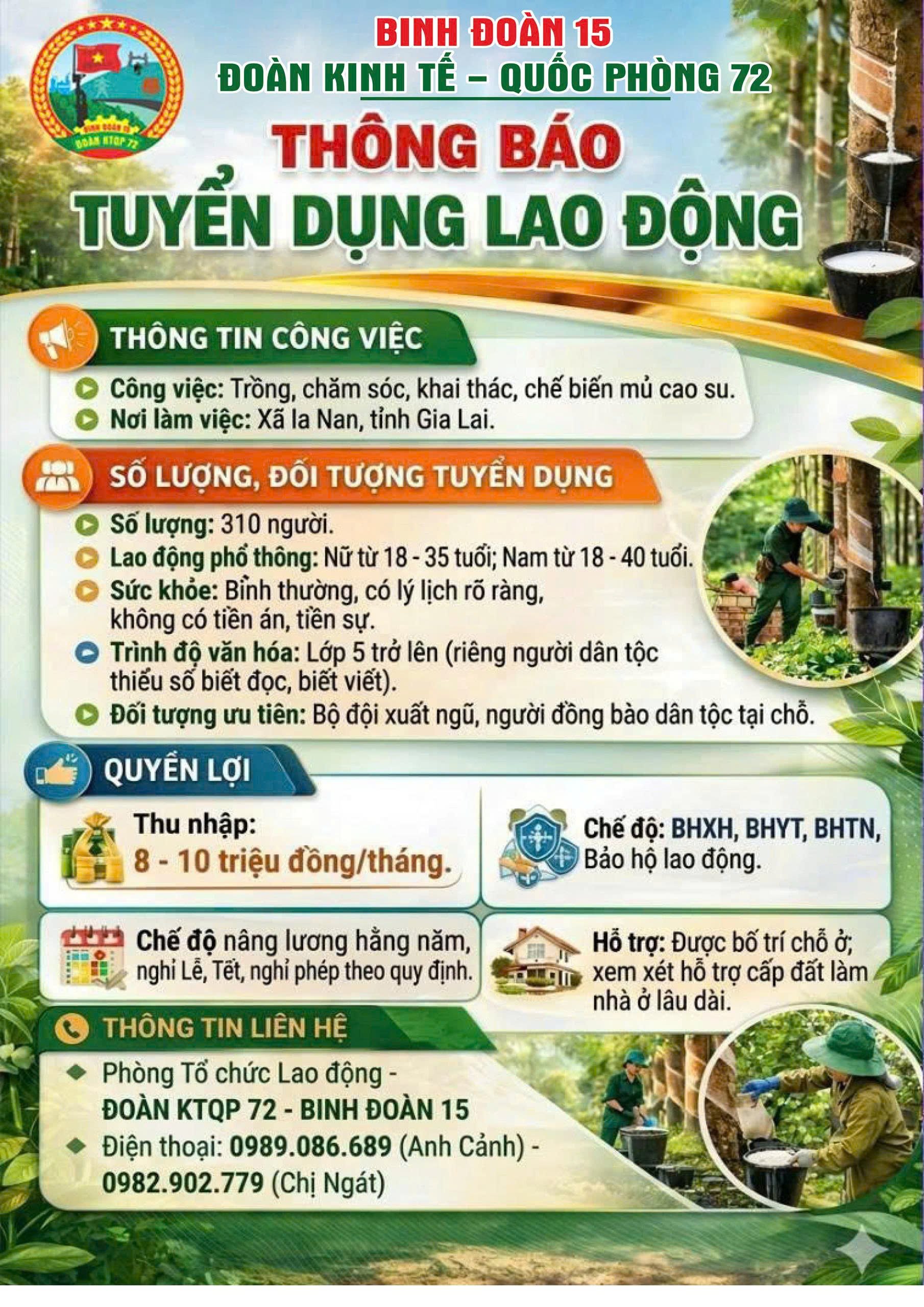 Đoàn KTQP 72 tuyển dụng lao động phổ thông