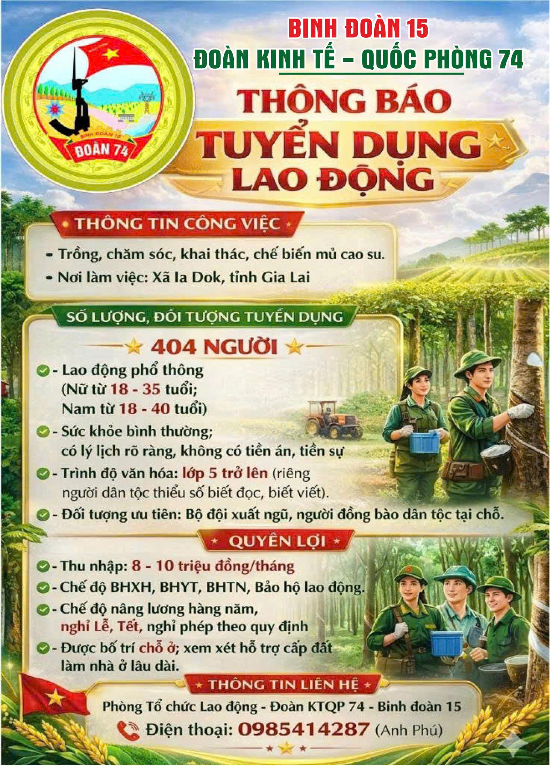 Đoàn KTQP 74 tuyển dụng
