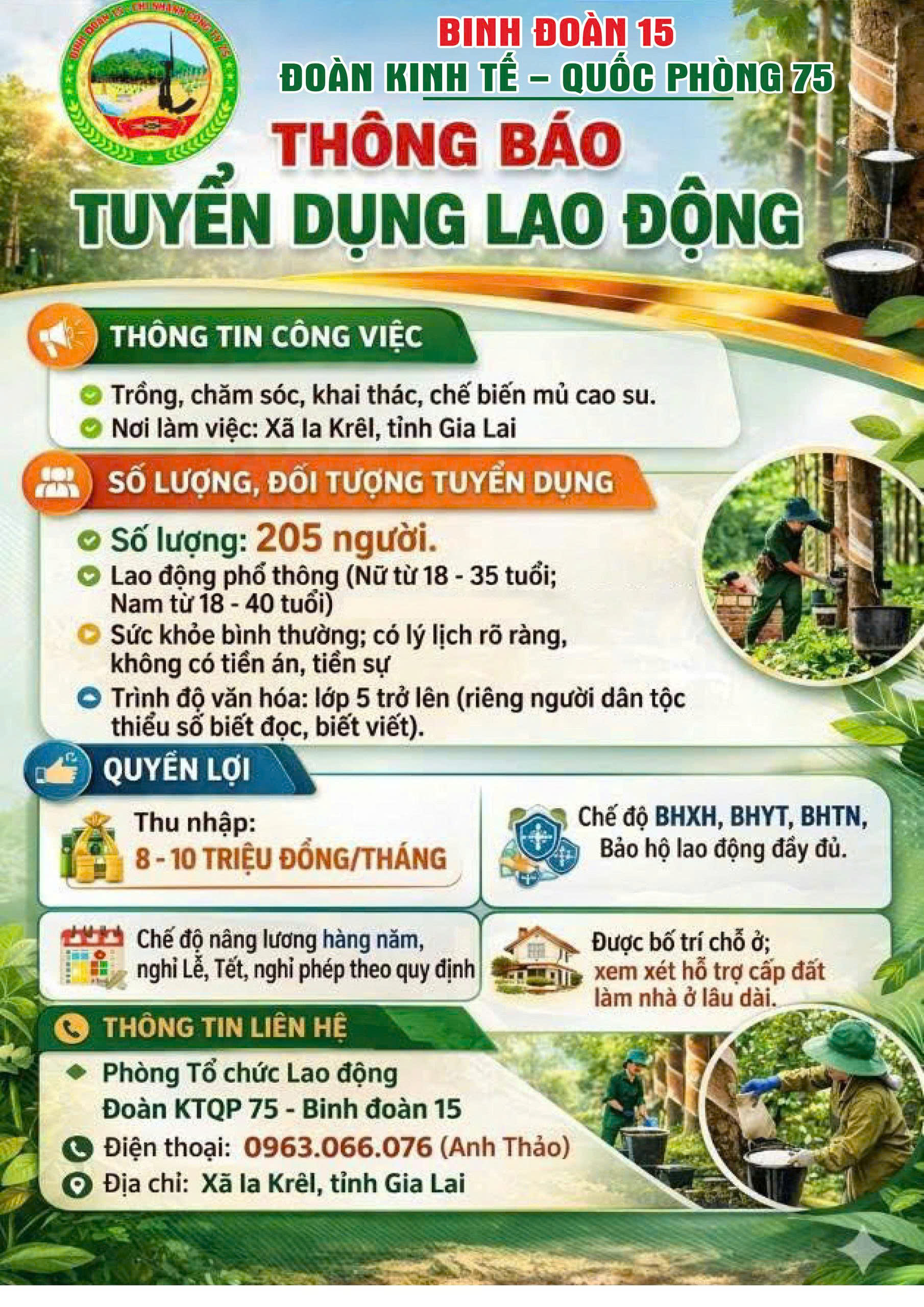 Đoàn KTQP 75 tuyển dụng lao động phổ thông